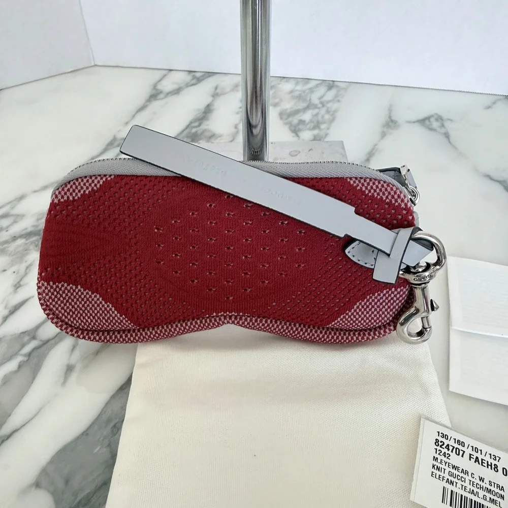 Gucci Red Technical Knit Glasses Case Zip Pouch with Strap 824707